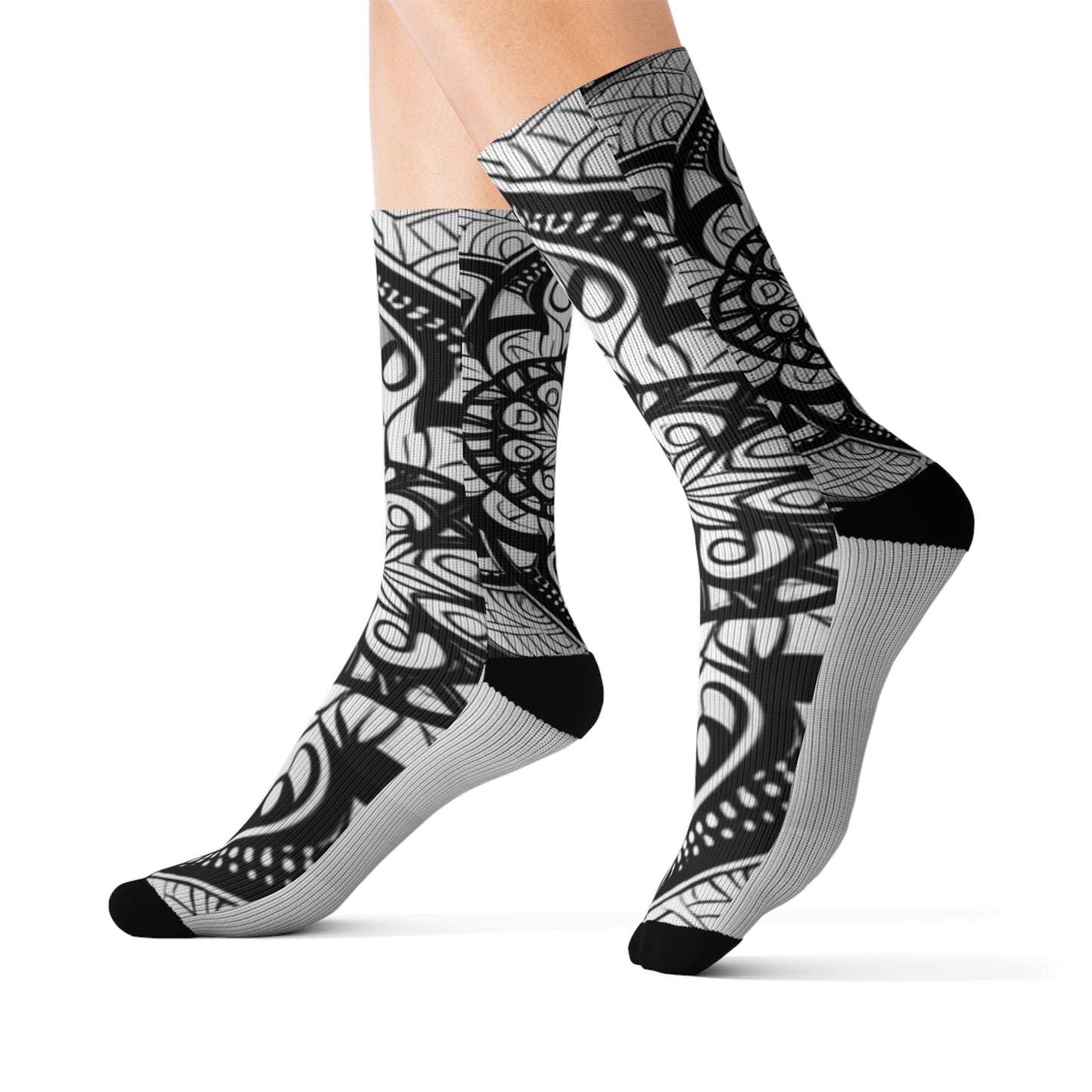 B & W Pattern Sublimation Socks